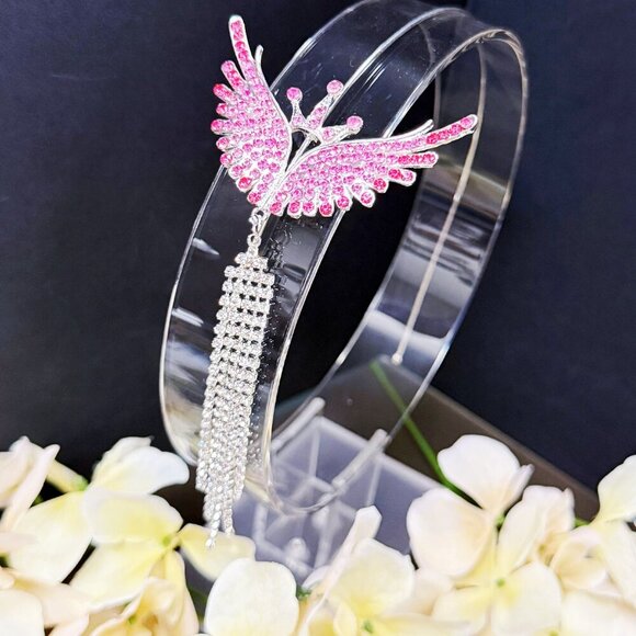 Princess Headband, Crown Wing Headpiece, Pink Crystal Headband, Silver Headband - Picture 8 of 8